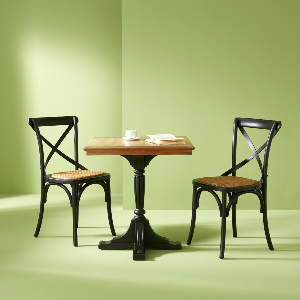 Lot de 2 chaises en hêtre massif noir et cannage BISTROT